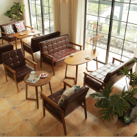 咖啡厅沙 北欧办公室接待奶茶店桌椅组合 简约休闲卡座皮沙