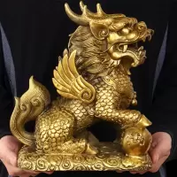 开光纯铜麒麟摆件大号一对招财风麒麟摆设家居客厅办公室装饰品