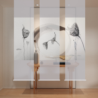 新中式禅意卷帘窗帘客厅办公室隔断定制半透明挂屏拉珠卷帘软屏风