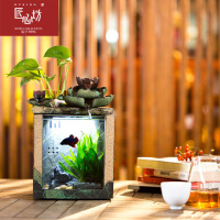 匠心坊泰国斗鱼缸迷你小型创意办公室流玻璃桌面生态观赏小型缸