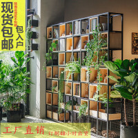 铁艺置物架客厅落地隔断架办公室屏风展示架书架餐厅实木格子花架