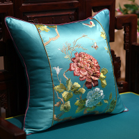 新中式古典抱枕红木沙靠垫套含芯大靠背牡丹花刺绣靠枕腰枕定做