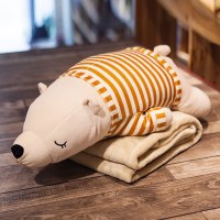 哈士奇午睡枕头暖手抱枕被子两用汽车三合一办公室午休空毯子