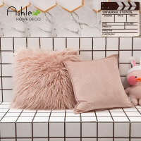 抱枕两件套ins纯色天鹅绒沙靠垫套客厅卧室毛绒粉色北欧式靠枕