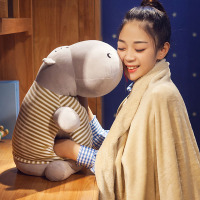 卡通河马抱枕被子两用汽车办公室暖手靠垫被子毯子午睡枕空毯女