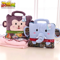 卡通可爱大象猴子抱枕被靠枕毯两用被子空毯办公室午睡枕法兰绒