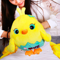 暖手抱枕小鸡毛绒玩具公仔插手枕珊瑚绒毯子捂被子两用三合一娃娃