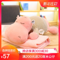 河马暖手抱枕公仔被子两用靠垫办公室三合一空毯子午睡枕头可爱