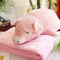 车载卡通河马大象猪抱枕被子两用毛绒公仔带毯子午睡毯办公室礼品