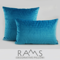 RAMS抱枕样板房沙床天鹅绒几何绗棉刺绣蓝桔色可定制腰靠枕靠