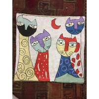 克什米尔手工抱枕套沙垫套靠枕套卡通抽象风丝绸手工