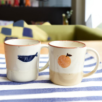 日本进口可爱小清新手作陶瓷柚子蓝鱼马克杯咖啡杯杯子餐盘托盘