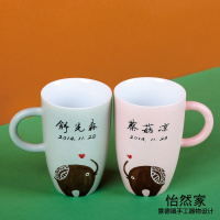 手绘对象马克杯陶瓷创意定制一对情侣杯子可爱带盖子结婚