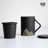 三宅家陶瓷马克杯带盖过滤茶杯家用陶瓷杯办公室泡茶杯子