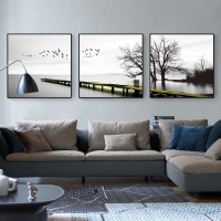 客厅装饰画现代简约三联壁画创意北欧风格沙背景墙挂画黑白墙画