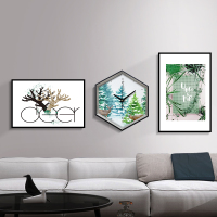 北欧现代客厅装饰画组合绿植鹿餐厅个性创意沙背景墙壁挂画