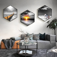 六边形装饰画 现代简约客厅沙背景墙壁画卧室北欧玄关风景挂画