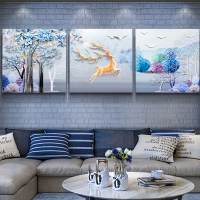 客厅装饰现代简约沙背景墙壁画3d立体浮挂画北欧三联烤瓷画