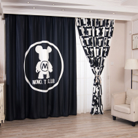 北欧简约现代黑白小熊窗帘成品个性创意卧室书房工作室定制英伦风
