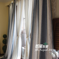 [定制]地中海美式北欧窗帘厚重料竖蓝条客厅窗帘卧室窗帘共5款