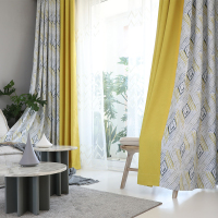 北欧风格现代简约客厅卧室阳台遮光几何棉麻布料拼接成品ins窗帘