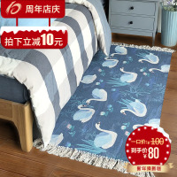 儿童床前地毯床边编织卧室满铺长方形可机洗棉麻小地垫子北欧家用