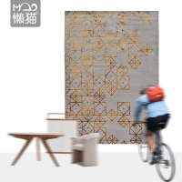 懒猫家居/金色几何格子地毯客厅卧室 后现代轻奢风格地垫床边毯