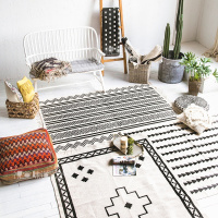 视觉味道印度进口棉印花黑白简约几何北欧风可洗薄挂毯地毯地垫