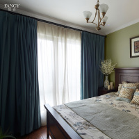 美式乡村简约现代窗帘布卧室客厅北欧纯色全遮光加厚棉麻窗帘成品