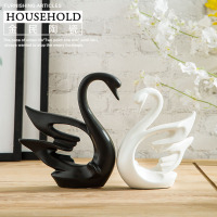 北欧简约家居装饰品黑白天鹅 陶瓷工艺品客厅电视柜酒柜书柜摆件