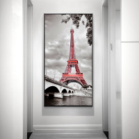 巴黎艾菲尔铁塔装饰画玄关北欧黑白挂画现代简约法国工业风壁画红