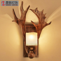 北欧复古工业风鹿角灯壁灯个性创意欧式客厅过道美式仿古鹿头装饰
