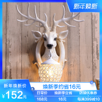 招财鹿角壁灯北欧式客厅电视背景墙床头个性创意鹿头墙壁灯装饰品