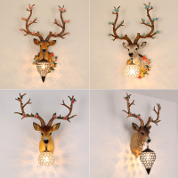 北欧客厅背景墙鹿头壁灯 美式创意个性餐厅走廊楼梯鹿角装饰壁灯