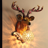 美式复古创意招财鹿头背景墙壁挂装饰品北欧客厅卧室过道鹿角壁灯