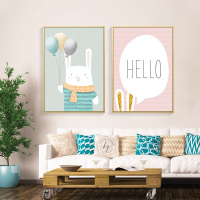 卡通挂画儿童房装饰画客厅北欧现代简约幼儿园壁画粉色少女心壁画