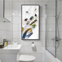 多彩羽毛竖版简约框防装饰画卫生间免打孔壁画厕所持久固定淋