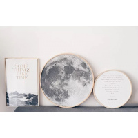 北欧月亮装饰画月球挂画客厅圆形木框壁画红店铺咖啡厅玄关软装