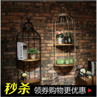 美式复古鸟笼置物架实木鸟笼花架多层实木花架客厅卧室装饰壁挂架