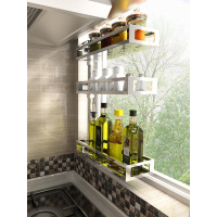 304不锈钢免打孔厨房置物架料味品架子壁挂式收纳转角省空间