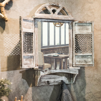 复古墙面奶茶店酒吧咖装饰挂件假窗户墙上镜子创意挂饰木质壁挂