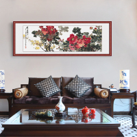 牡丹花开富贵新中式实木框客厅装饰画沙背景装饰画墙挂画壁画