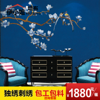 独绣高端刺绣无缝墙布电视背景墙画定制壁画沙背景玄关独秀壁布