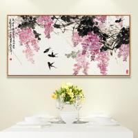 新中式客厅装饰画大幅沙背景墙挂画卧室床头壁画餐厅画紫藤花鸟