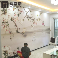 新中式玉兰花鸟壁纸壁画定制墙纸客厅电视背景墙沙背景墙无纺布