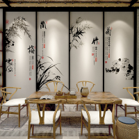 新中式壁纸沙背景墙软硬壁画梅兰竹菊墙纸书房玄关画墙布客厅