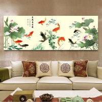 新中式客厅装饰画现代荷花九鱼图聚财风招财壁画餐厅九条鱼挂画
