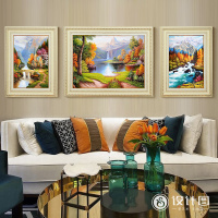 聚宝盆客厅装饰画风招财欧式山风景挂画美式沙背景油画墙画