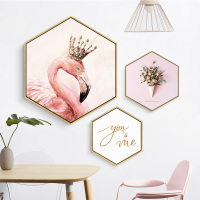 火烈鸟六边形装饰画北欧风格客厅挂画餐厅墙壁画小清新卧室壁画