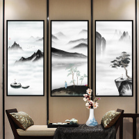 新中式客厅装饰画茶餐厅书房挂画玄关壁画茶室禅意山画酒店瑜伽
